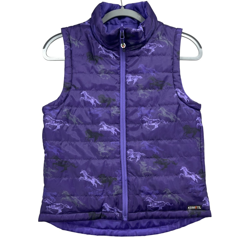 Kerrits Puffer Vest Girls L Purple Quilted Horse Equestrian Reversible